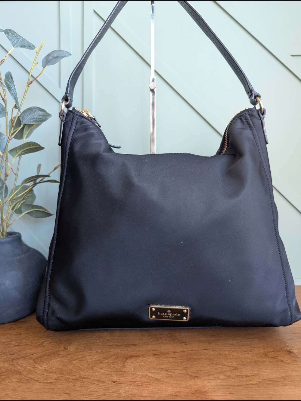 Kate Spade New York Justyne Nylon Hobo Bag in black. - Picture 3 of 11